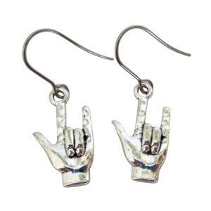 New New "I Love You" Hand Sign  Dangle Pierced Earrings on Stainless Wires